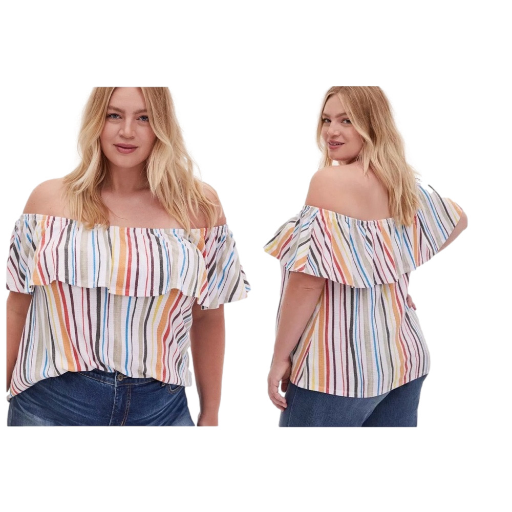 🐢Torrid Multicolor Striped Off-Shoulder ruffle Blouse size 2X-18-20 NWT